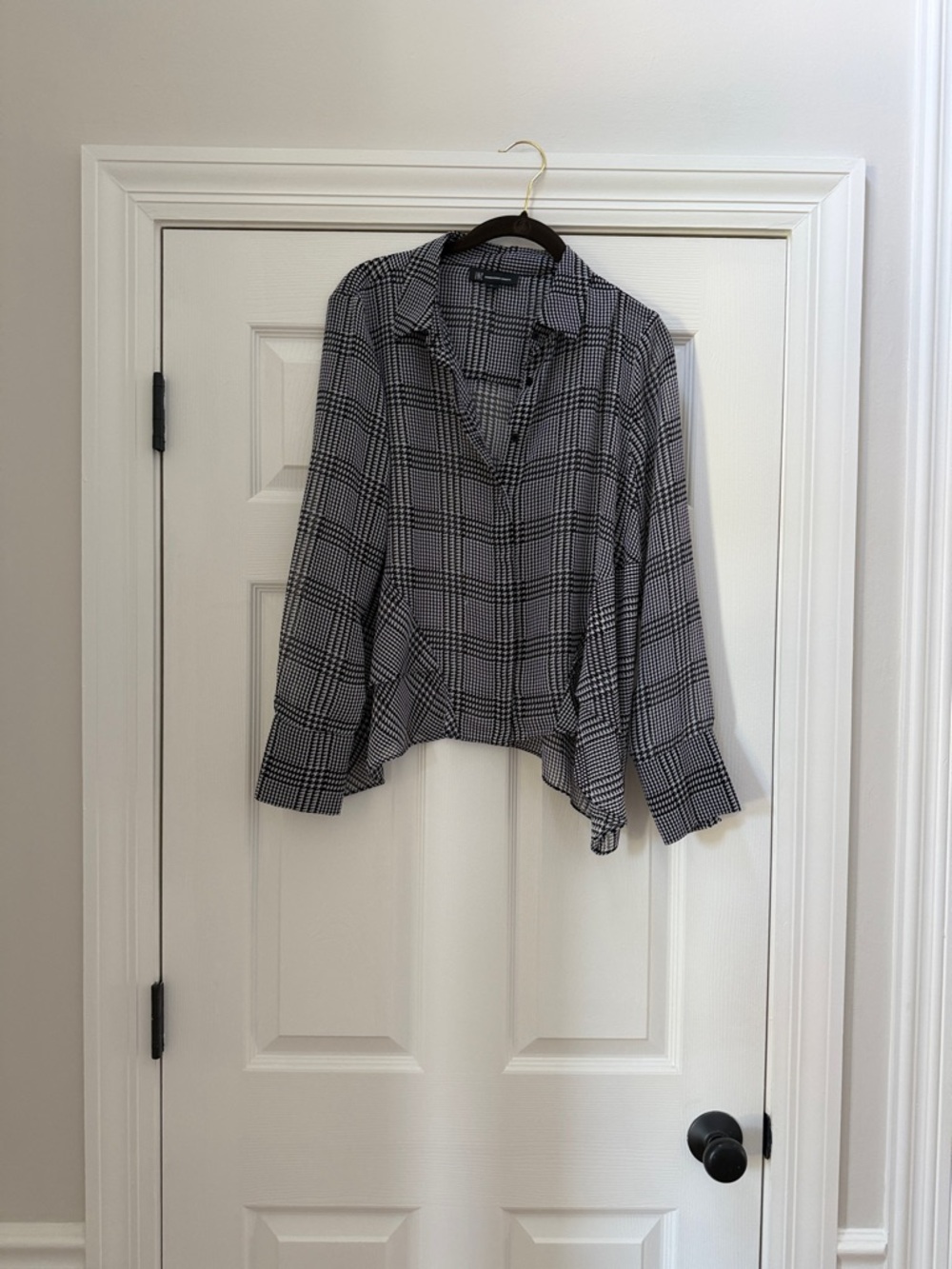 Classic black white checker blouse with unique details